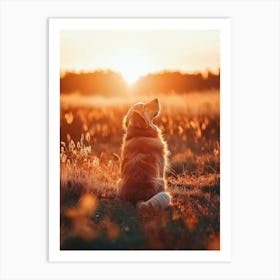 Golden Retriever At Sunset.Generated AI. Art Print Poster