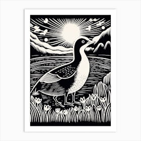 B&W Bird Linocut Coot 3 Art Print