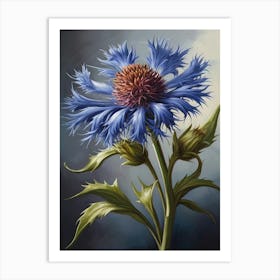 Vintage Blue Cosmos Floral Art Print