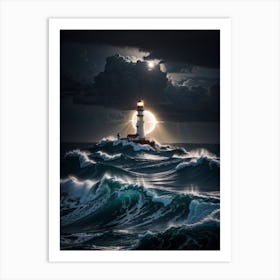 Lighthouse In The Storm Print Art Print