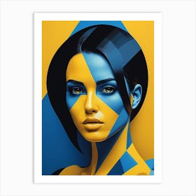 Geometric Woman Portrait Pop Art Fashion Yellow (22) Art Print