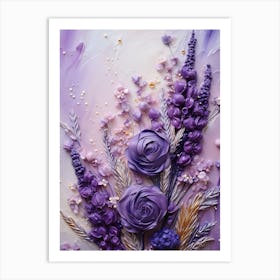 Purple Roses On A White Background Art Print