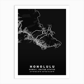 Honolulu Hawaii USA Black Map Art Print