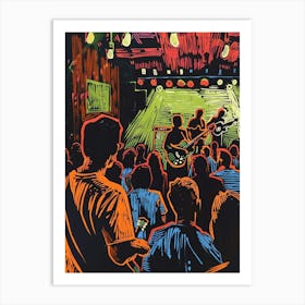 Live Music Scene Austin Texas Colourful Blockprint 1 Art Print