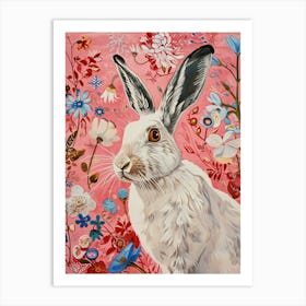 Floral Animal Painting Arctic Hare 1 Art Print