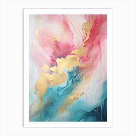Teal, Pink, Gold Flow Asbtract Painting 0 Art Print