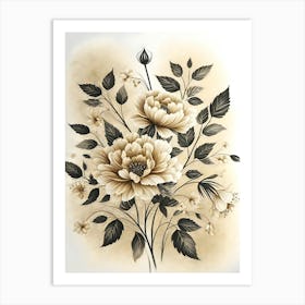 Black And White Flower Painting 1 Art Print