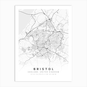 Bristol England White Map Poster