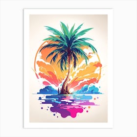 Retro Sunset Coconut Trees Art Print