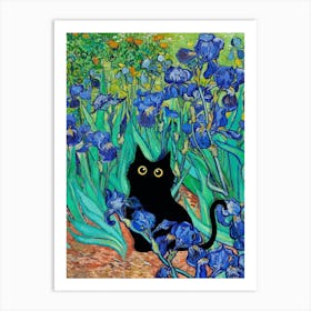 Vincent Van Gogh S Irises Cat Art Print