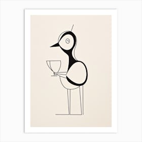 Bird And Cocktail Line Art 2 Art Print