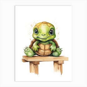 Baby Turtle On A Toy Car, Watercolour Nursery 0 Art Print
