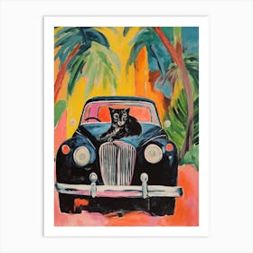 Vintage Car With A Cat, Matisse Style Painting 2 Art Print
