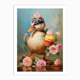 Cupcake Floral Ornamental Duckling Painting Art Print