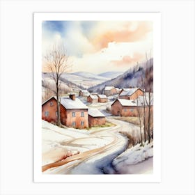 Watercolor Winter Village 1 Art Print