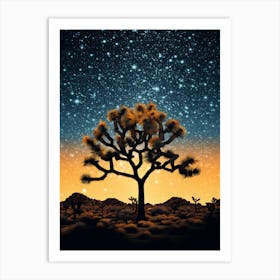Joshua Tree With Starry Sky In Gold And Black (4) Art Print