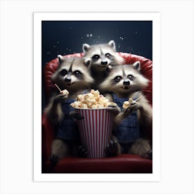 Cartoon Tres Marias Raccoon Eating Popcorn At The Cinema 4 Art Print