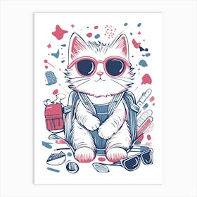 Cute Cat In Sunglasses.Generated AI. Wall Art Print 1 Art Print