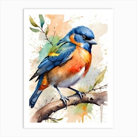 Bluebird Watercolor Painting Art Print