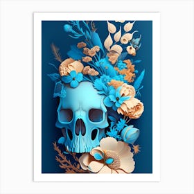 Animal Skull Blue 1 Vintage Floral Art Print