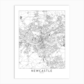 Newcastle White Map Art Print