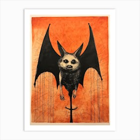 Bat, Woodblock Animal Drawing 4 Art Print