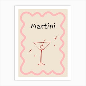 Martini Doodle Poster Pink & Red Art Print