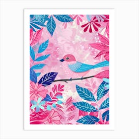 Pink Bird On A Branch Art Print