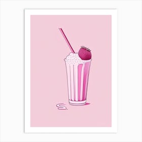 Raspberry Milkshake Dairy Food Minimal Line Drawing 1 Art Print