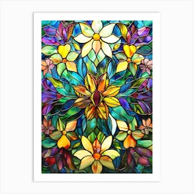 Colorful Stained Glass Flowers 22 Art Print