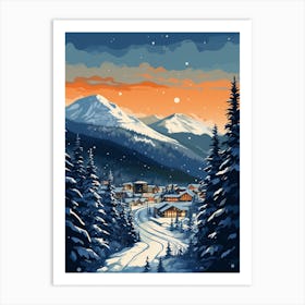 Winter Travel Night Illustration Banff Canada 2 Art Print