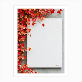 Autumn Leaves Scattered Asymmetrically Across A White Canvas Single Red Berry Placed Off Center Em (4) Art Print