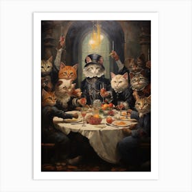Cats At A Banquet Inspired By Rembrandt Art Print