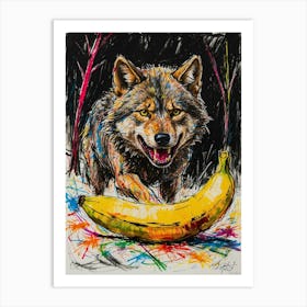 Wolf With Banana 2 Art Print