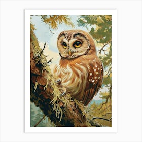 Northern Saw Whet Owl Relief Illustration 2 Art Print