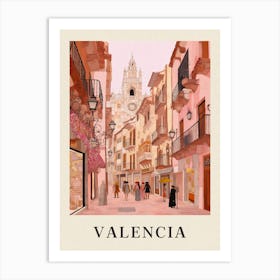 Valencia Spain 5 Vintage Pink Travel Illustration Poster Art Print