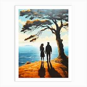 Couple Holding Hands Under A Tree Art Print