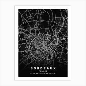 Bordeaux France Black Map Art Print