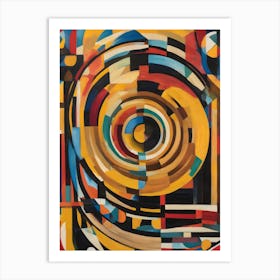 Once - Spiral Abstract Art Deco Geometric Shapes Oil Painting Modernist Inspired Bold Gold Green Turquoise Red Face Visionary Fantasy Style Wall Decor Surrealism Trippy Cool Room Art Invoke Psychedelic Art Print