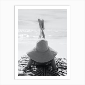 Goals Beach Girl Hat Black White Art Print