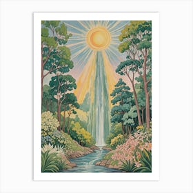 Magical Waterfall In The Forest Art Print