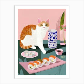 Cat And Sushi 2 Art Print