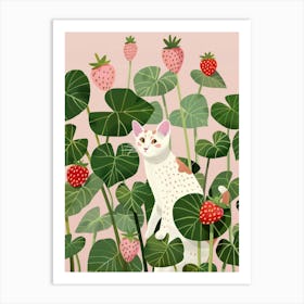 Cat And Strawberries 1 Art Print