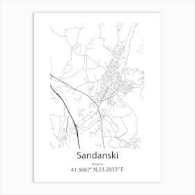 Sandanski,Bulgaria Minimalist Map Art Print