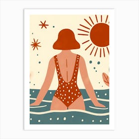 Brunette Woman In Swimsuit, Sun, and Beach - Into the water I go (redhead) Art Print