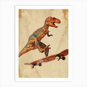 Vintage Parasaurolophus Dinosaur On A Skateboard 1 Art Print