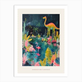 Dinosaur With The Flamingos Painting 1 Poster Art Print