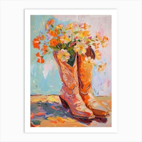 Cowboy Boots And Wildflowers Primrose Art Print