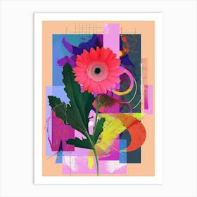 Gerbera Daisy 4 Neon Flower Collage Art Print