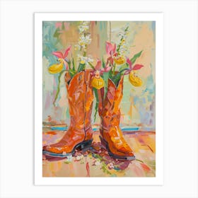 Cowboy Boots And Wildflowers Showy Ladys Art Print